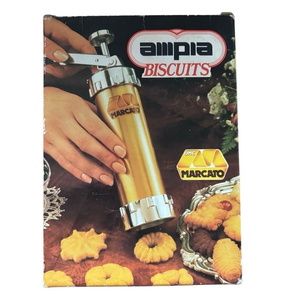 Vintage Marcato Biscuits Cookie Press 4 Tips 20 Discs Made In Italy *Nice*